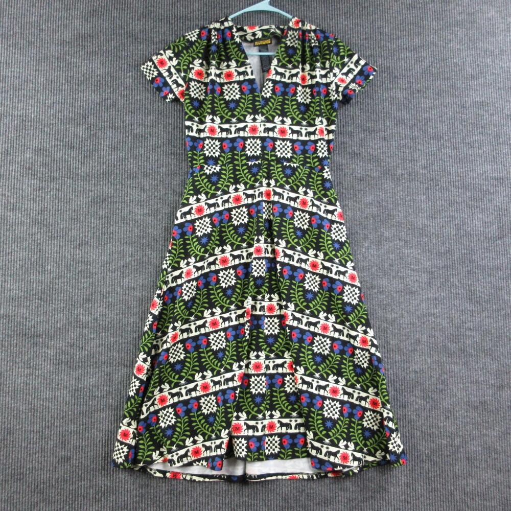 Nooworks Dress Womens M Black Fit & Flare Knee Length Floral Jersey V-Neck